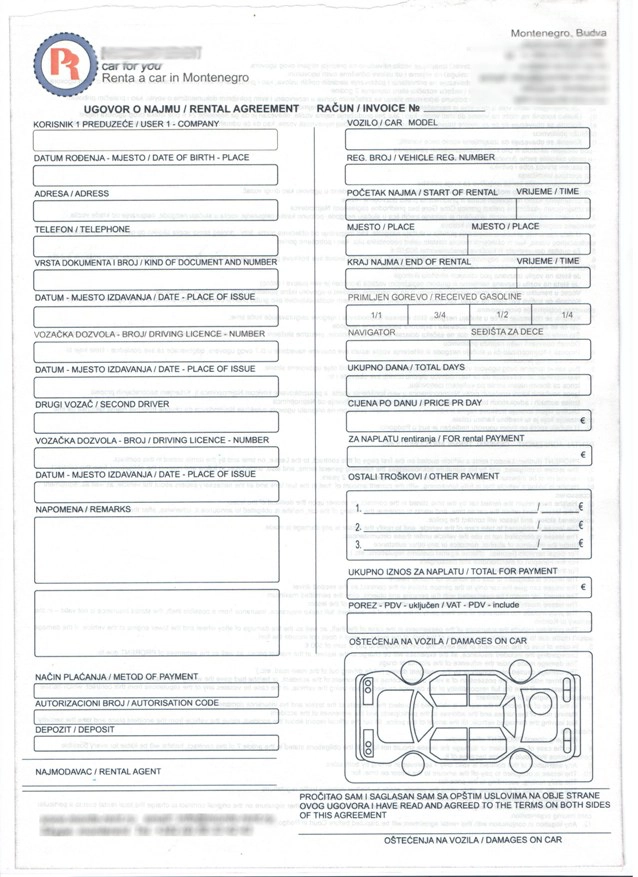 Sample of car rental agreement